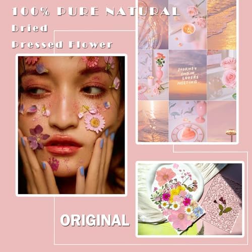 MIKIYA 33Pcs Pink Pressed Dried Flowers for Resin, Real Natural Bulk Assorted Dry Floral Leaves for DIY Art Crafts, Epoxy Molds, Jewelry, Soap, Candle Making, Nails Decors