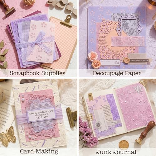 30 Pcs Handmade A5 Textured Scrapbook Paper and Mesh, Junk Journal Supplies
