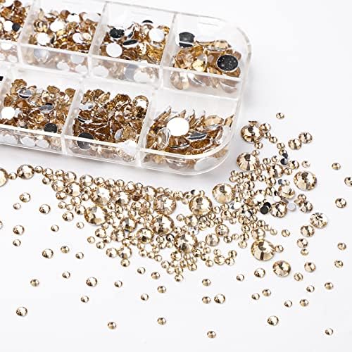 Canvalite 2784Pcs Champagne Rhinestones Flat Back Gems, Nail Rhinestones Gems with Jewelry Glues Pick Up Tweezers and Rhinestone Picker Dotting Pen, Nail Art Tools for Nails, Clothes, Face, Craft