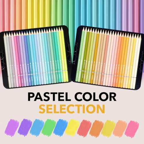 Castle Art Supplies 48 Pastel Colored Pencils for Adults - Premium Quality