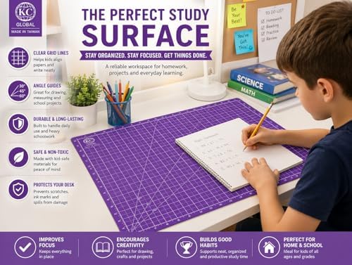 KC GLOBAL A2 (25"x19") Professional Grade Self-Healing Cutting Mat (Purple) - Odor-Free, Double-Sided, eco-Friendly, Durable. Premium Desk mat for Crafting, Sewing, Quilting and Art Projects