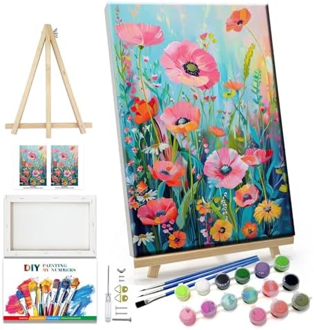 JOOZ Flower Paint by Number for Adults with Easel, 5D Paint by Numbers Kit