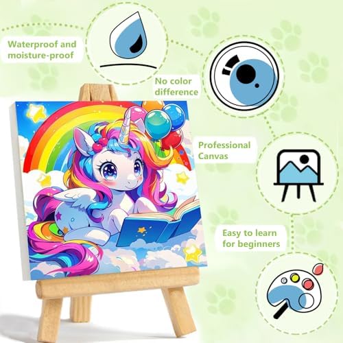 Reivworl Cartoon Paint by Numbers Kit for Kids with Frame 8×8 inch