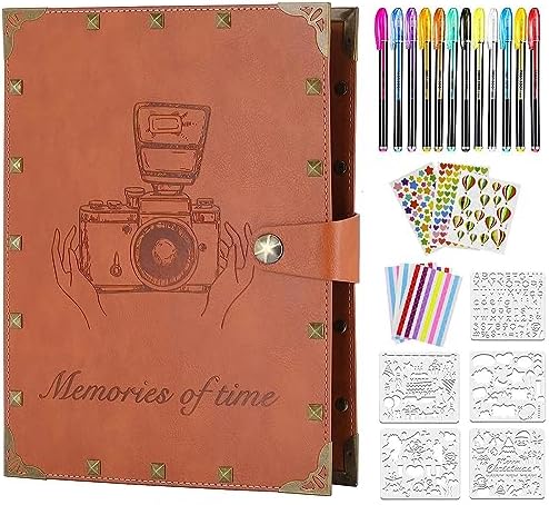 ZEEYUAN Leather Scrapbook DIY Photo Album 60 Pages Vintage Scrap Book Memory Photo Album 8.5x11 inch, Family Travelling Scrapbook Scrapbooking Kits for Couples Anniversary Birthday Gift