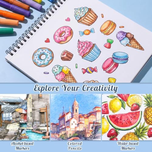 7.6 × 7.6 Inch Marker Sketchbook,120gsm Drawing Paper for Alcohol Markers | Acid-Free Smooth Drawing Paper, Ideal for Blending And Layering, Works with Markers, Pens, Pencils & Brush Lettering