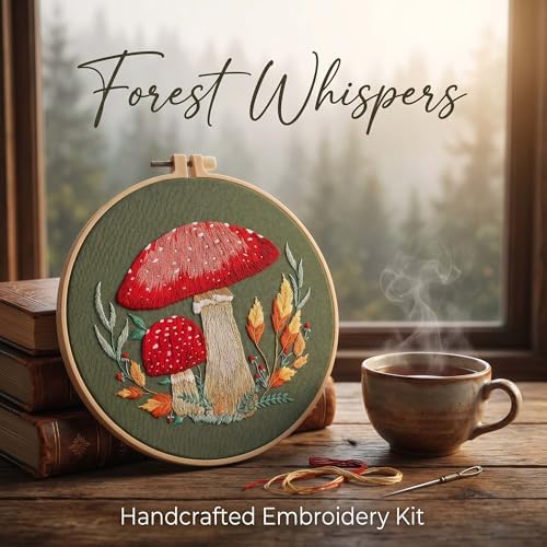 Harimau Adult Beginner Embroidery Starter Kit, Complete Set with 4 Patterns, 2 Hoops, Needles, Scissors, Instruction Guide & Stitching Video Tutorials