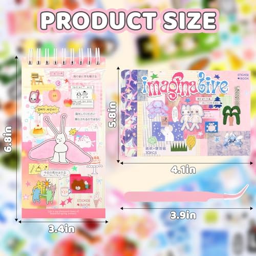 50 Sheets Japanese Sticker Book Manga 1200+ Scrapbook Stickers Kawaii Korean Decor Stickers Junk Journal Supplies for Journaling Scrapbooking Cute Decor Sticker for Kids Adult DIY Cosmtic Books-B
