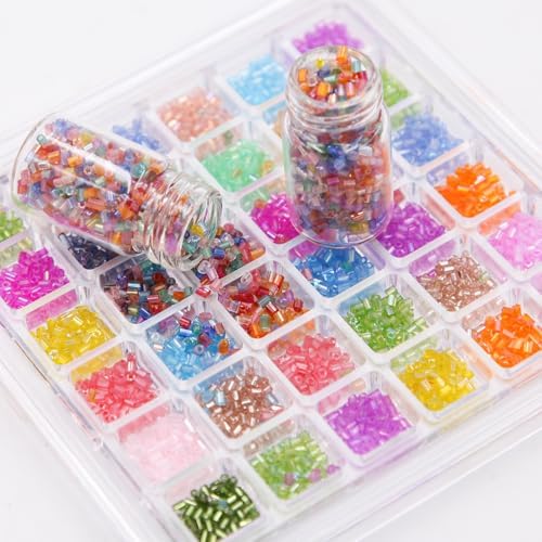 Tube Seed Beads Crafts Glass Bugle Beads Small Craft 3mm with for Jewelry Making Embroidery Decoration (28 Colors, 16800pcs)