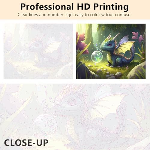 TUMOVO Paint by Numbers Cute Little Dragon DIY Paint by Numbers Kit for Adults and Kids DIY Canvas Painting by Numbers Watercolor Oil Painting Acrylic Painting Arts and Craft 16x20 Inch
