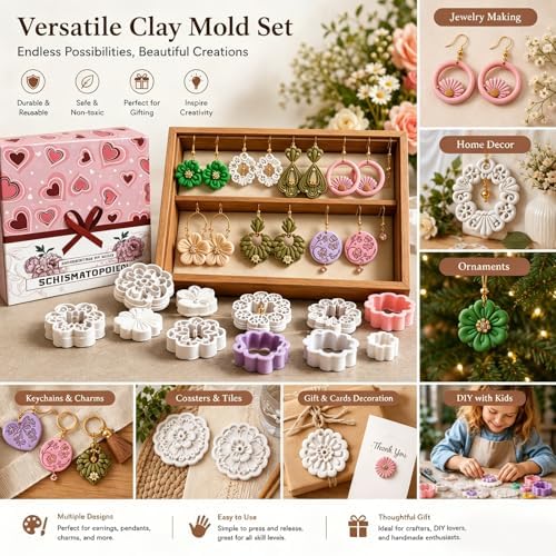 12 Pcs Everyday Essential Polymer Clay Cutters Set - Classic Floral, Geometric & Teardrop Imprint Cutters for Polymer Clay Jewelry Making, Fit Gift for Friends, Sisters & Wives