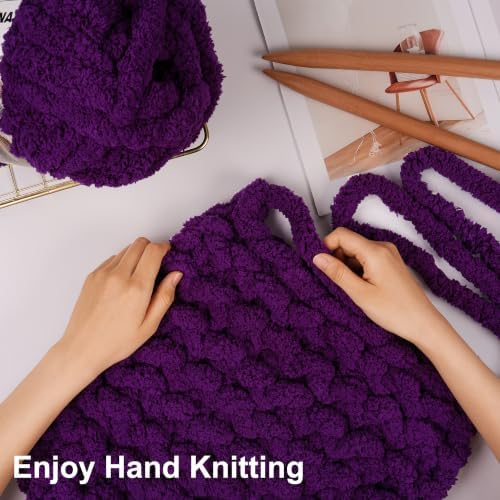 Chunky Yarn for Hand Knitting, #10 Chunky Blanket Chenille Yarn, Large Bulky Thick Jumbo Yarn, Super Chunky Knit Yarn for Crocheting, 8 Skein (8 oz 22 yds Each Skein), Dark Purple