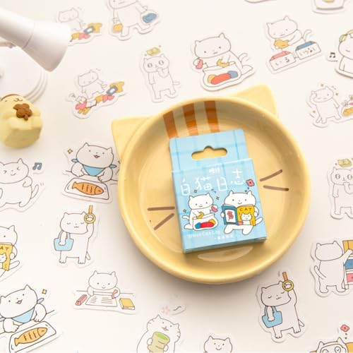 46 Pcs Small Cute White Cat Stickers for Scrapbooking Diary Laptop Junk Journal Notebook Kids Envelope Card Making Diary Planner Craft DIY Craft Decoration, 23 Patterns