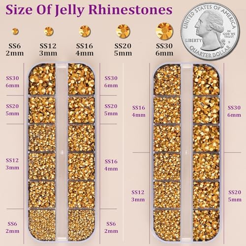 TINKRSTUFF Resin Jelly Rhinestones for Crafting with B7000 Jewelry Glue, 2 Boxes Gold Flatback Crystals with 3Pcs 10ml Glue, Bedazzling Non Hotfix Gems for DIY Tumblers Clothing Shoes Manicure