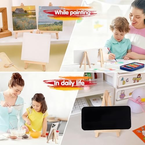 4PCS Wooden mini Easel Stand, Small Tabletop Easel, Small easels for Display Cards, Canvas Paintings, Artist Crafts, Business Cards, Photos, Mobile Phones, for Weddings, Desktop Home Decoration