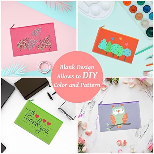 12 Pieces Cotton Canvas Makeup Bag, Multipurpose Cosmetic Bag with Zipper Travel Toiletry Pouch, Blank DIY Craft Bag (Multicolored B, XL)
