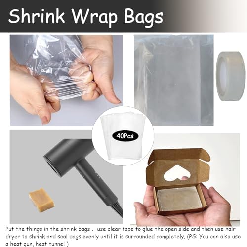 BZIDII 36Pcs Soap Boxes for Homemade Soap and 40pcs Shrink Bags,3.54 X 2.36 X 1.18 Inch Soap Boxes with Window,Bar Soap Packaging Kraft Boxes Supplies（Black）
