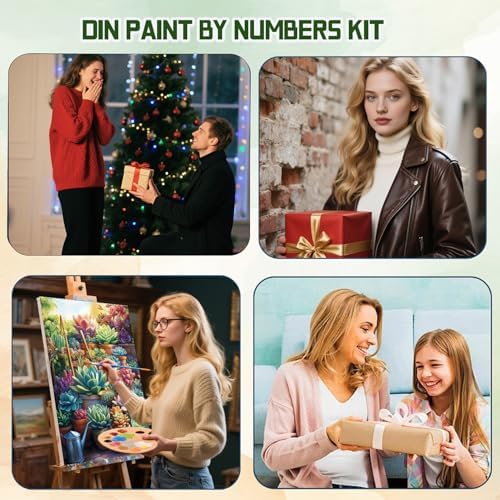 ICYANART Succulent Paint by Numbers Kit for Adults Beginner Plant Lover | Succulent Paint by Number for Adults Beginners, Acrylic Green Painting by Numbers, Succulent Number Painting 16x20 In