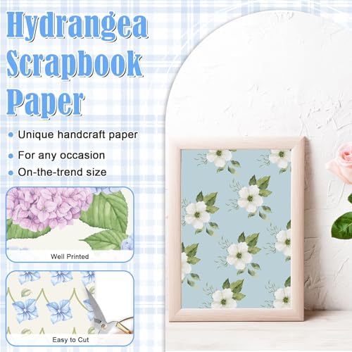 48 Sheets Hydrangea Scrapbook Paper,Hydrangea Pattern Decorative Scrapbook Paper for Journals DIY Cards and Photo Albums,Aesthetic Craft Supplies