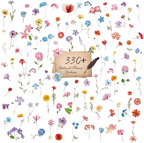 330+ PCS Natural Flower Stickers, Self-Adhesive PVC Nature Floral Stickers for Scrapbook, Laptop, Journal, DIY Project, Spring Themed Party Decors