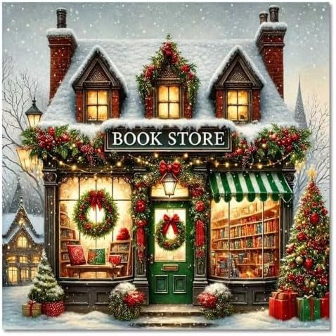 WULINHUAFA Christmas Paint by Numbers Adults Beginner 16x16 Inch | Bookstore Adult Paint by Number Kits, DIY Acrylic Oil Easy Painting by Numbers for Gifts Home Wall Decor Without Frame