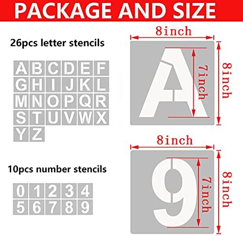 YEAJON 36 Pcs Letter Stencils and Numbers, Alphabet Craft Stencils, Reusable Plastic Stencils for Painting on Wood, Wall, Fabric, Rock, Chalkboard, Signage, DIY School Art Projects (8 Inch)