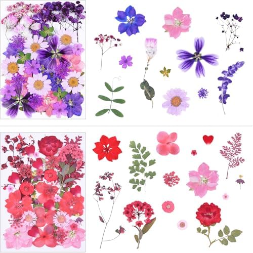 146Pcs Dried Pressed Flowers for Crafts,Xinxinran Dry Flowers Kit for Resin Molds,Epoxy Resin Accessories,Bookmark,Nails, Jewelry Molds,Candle Making Supplies,Soap,Frame