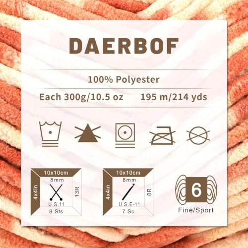 6 Super Bulky Blanket Yarn for Crocheting - Chunky Chenille Variegated Yarn