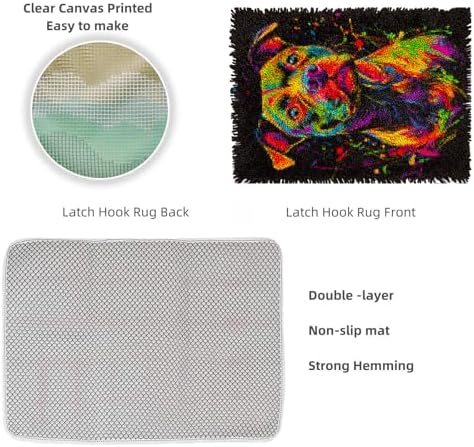 Latch Hook Rug Kit Colorful Pitbull Dog Pre-Printed Handmade Carpet Crochet Yarn Craft DIY Hook and Latch Door Mat Tapestry for Home Floor Decoration 52x38cm-2