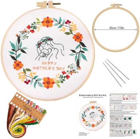 BoAn DIY Floral Embroidery Kit for Adults, Handmade Craft with Hoop