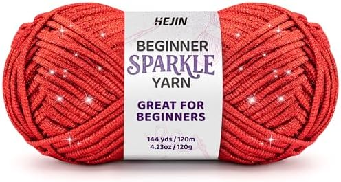 HEJIN 120g Red Sparkle Yarn for Crocheting and Knitting