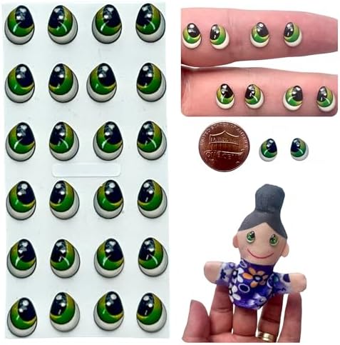 3D Resin Doll Eyes – 7mm Self-Adhesive Craft Eyes (24 pcs / 12 Pairs) – Realistic Cabochon Eyes for Amigurumi, Dolls, Polymer Clay, Cold Porcelain, Felt & DIY Crafts (Green)