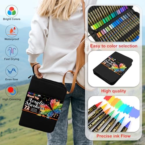Betem 72 Colors Paint Markers for Glass, Dual Tip Acrylic Paint Pens