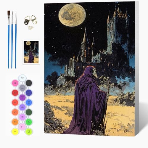 Auremi Horror Framed Paint by Number for Adults,DIY Halloween Painting by Number Kits on Canvas Acrylic Oil Painting Kits for Adults Paint by Number Kits for Home Decor 20x30cm