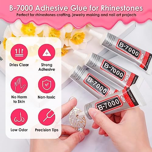 4Pcs 25mL B7000 Glue Clear with Precision Tip, Rhinestones, Bedazzling Tool