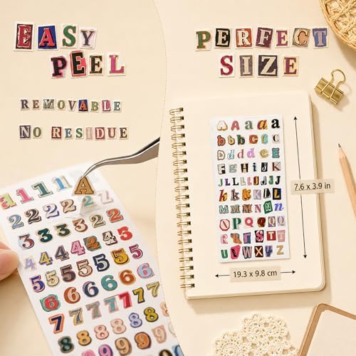 1980 PCS Scrapbook Letter Stickers, 30 Sheets Ransom Vintage Alphabet Stickers with Numbers, Small Letter Stickers for Junk Journaling Supplies, Scrapbooking, Planner, Journal, Scrap Book Supplies