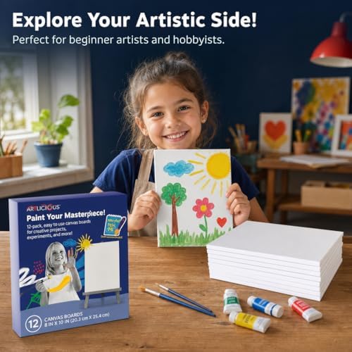 Artlicious Canvases for Painting 36 Packs - 8 x 10” Blank Canvas 100% Cotton Painting Canvas Panels for Acrylic, Oil & Watercolor Paint for Canvas Painting
