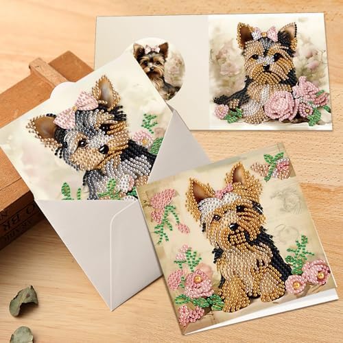 6pcs Diamond Art Painting Kit Greeting Card, Dermu 5D DIY Diamond Handmade Holiday Greeting Card with Envelope, Holiday Gift Congratulation