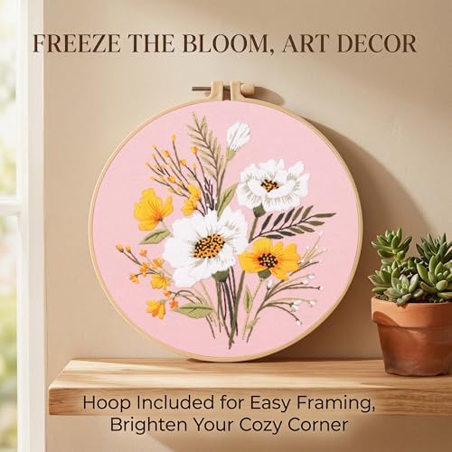 Harimau Adult Beginner Embroidery Starter Kit, Complete Set with 4 Patterns, 2 Hoops, Needles, Scissors, Instruction Guide & Stitching Video Tutorials