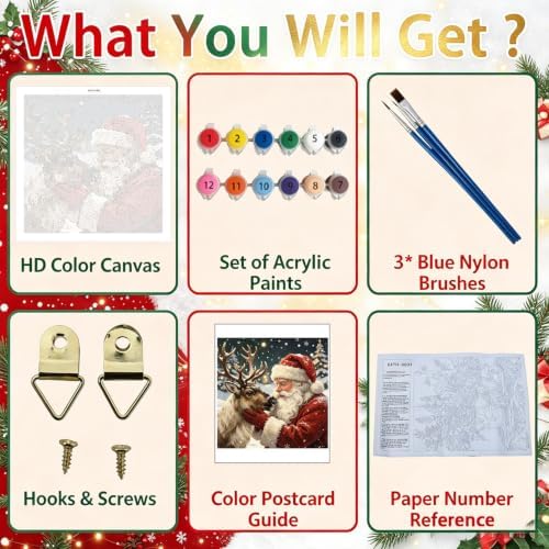WULINHUAFA Christmas Paint by Numbers Adults Beginner 16x16 Inch | Santa Claus Adult Paint by Number Kits, DIY Acrylic Oil Easy Painting by Numbers for Gifts Home Wall Decor Without Frame