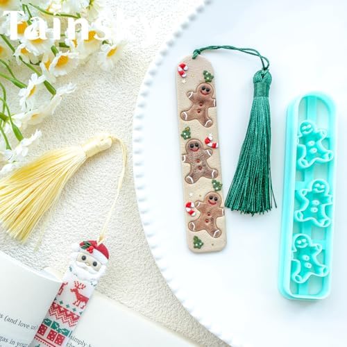 Tainsky 6 Shapes Christmas Bookmarks Polymer Clay Cutters, New Years Winter Bookmark Creator for Polymer Clay Tools