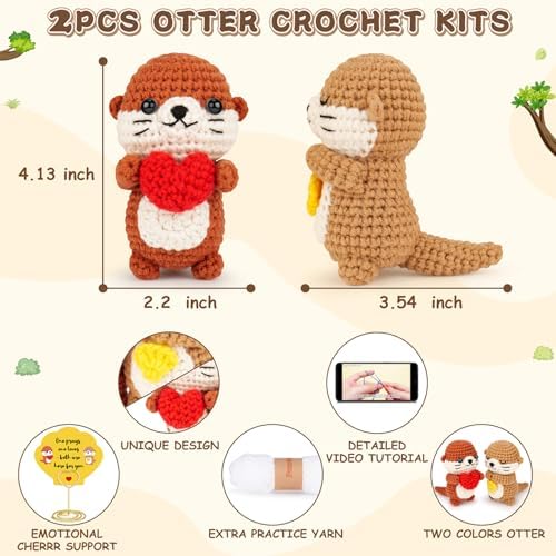 Fortuning's JDS Crochet Kit for Beginners, Otter Couple Crochet Animal Kit