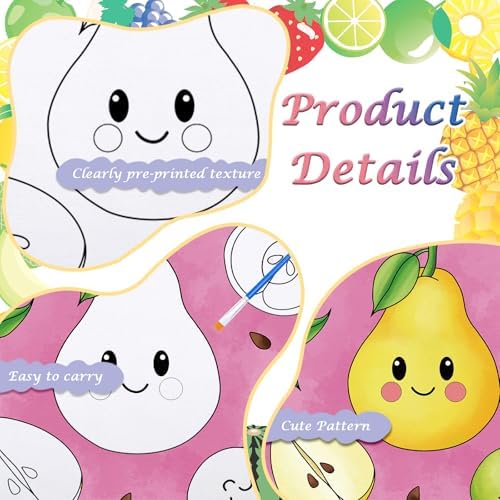 Anseal 12 Packs Pre Drawn Canvas to Paint, 4" X 4" Fruits Pre-Printed Paint Party, Pre Stretched Canvas Outline Painting Boards for Paint Lovers, Party Favor (Fruit)