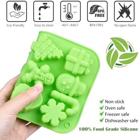 Christmas Silicone Chocolate Molds, 2 PCS Candy Baking Moulds,3D Xmas Tree Snowflake Cane Gingerbread Man Snowman Santa Claus Shape Mold Candy for Chocolate Gummy Soap(Red and Green)