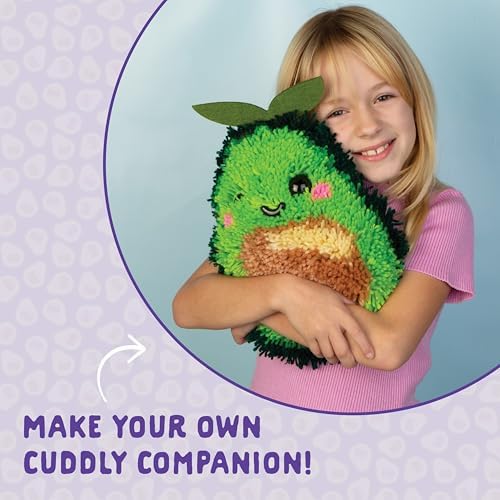 LatchKits Avocado Pillow - Latch Hook Kits for Kids, Arts and Crafts, Yarn Art, Kids Crafts, Toys for Girls, Birthday Gift for Girls, Easy to Follow Pattern, Hook Included, Craft Kits, Ages 6+