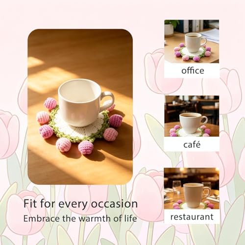 Yarniss Beginners Crochet Kit, Tulip Flower Coaster Set w/Video Guide