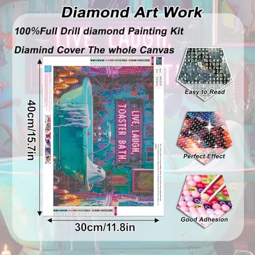 AIBOERL Halloween Diamond Art Kits for Adults，Diamond Painting Wall Decor | Round Drill Ghost Bathroom Diamond Painting for Beginners DIY Rhinestone 5D Diamond dots(Gemstone Craft)Wall Art Gift 16x12IN