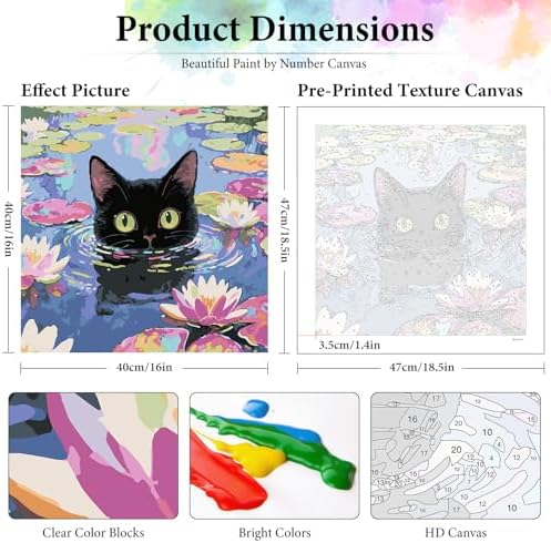 Dawnsphere Black Cat Paint by Numbers Kit for Adults Without Frame 16x16 in
