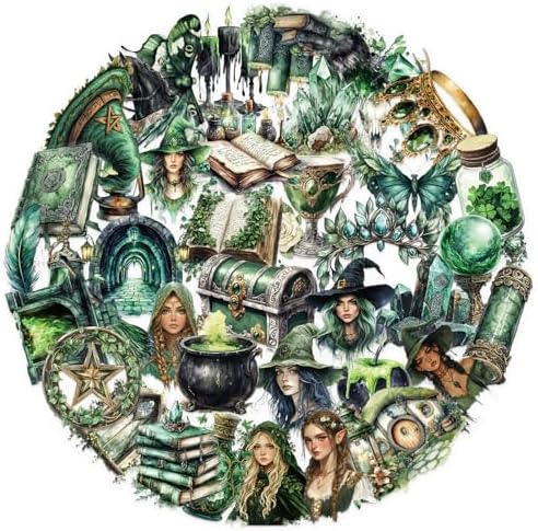 50pcs Transparent Vintage Stickers for Kids,Vintage Forest Witchy Sticker Waterproof PET Stickers for Scrapbook Journaling Photo Album Collage Card Nature Magic Sticker for Teens and Adults (WITCHY2)