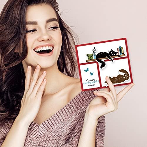 INFUNLY Cat Stamps and Dies for Card Making Cat Clear Stamp and Die Set Metal Cutting Die Silicone Rubber Stamps for DIY Scrapbooking Crafts