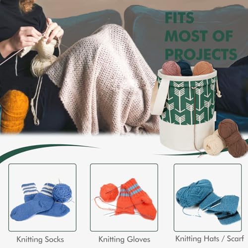 TOGETRUE Yarn Bag, Knitting Crochet Bag, Portable Yarn Storage Bags Organizer for Crocheting Project, Store Skein Ball, Short Knitting Needle (Medium,Green)